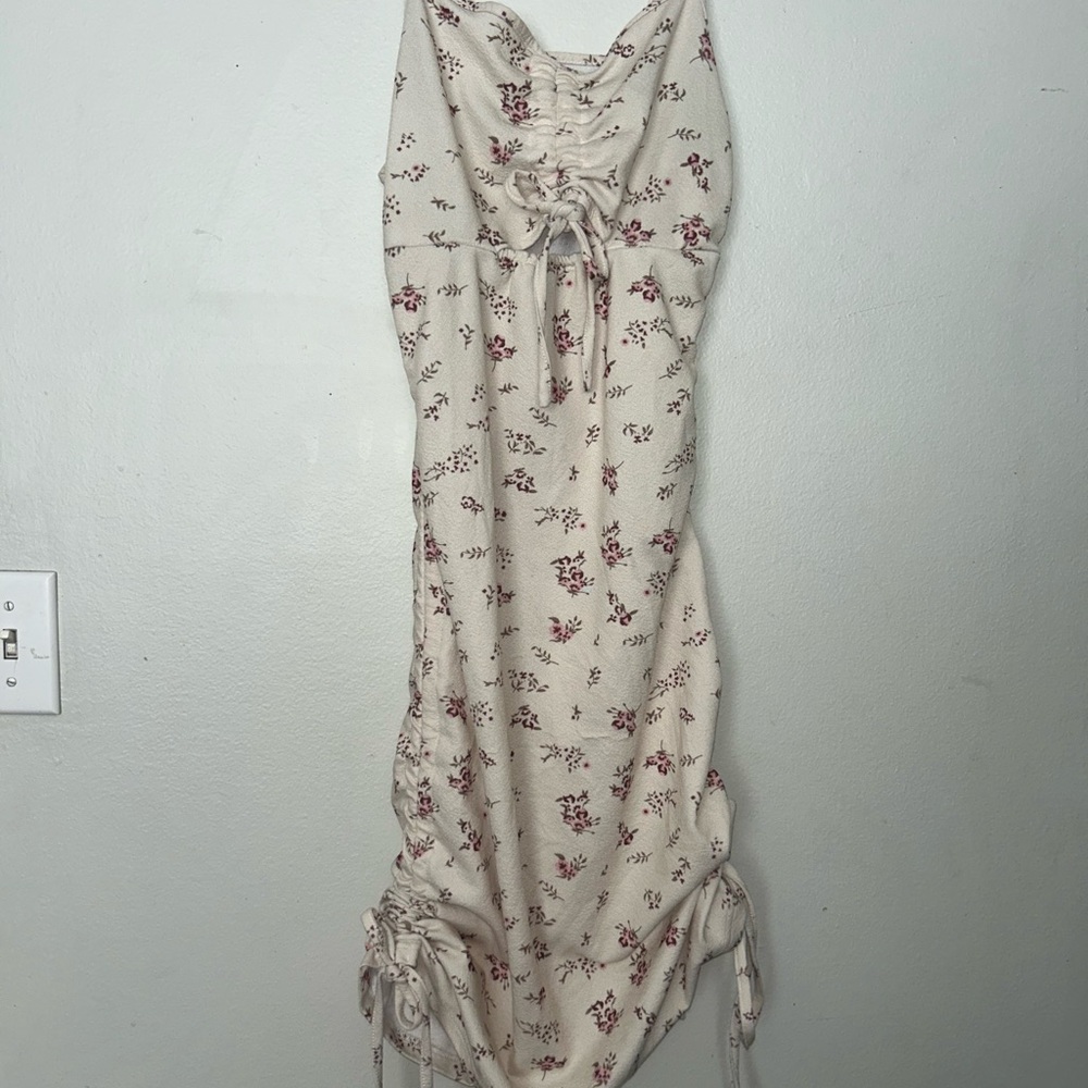 ROMWE Cream Floral Midi Dress
